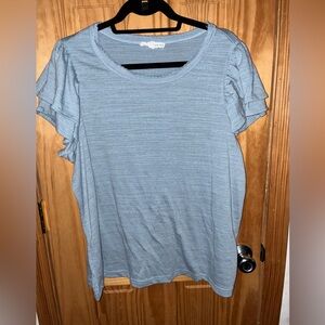 Jane & Delancey Woman’s 1X ruffled short sleeve Light Blue top